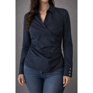 Express Design Studio Black Wrap Blouse Side Ruched Long Sleeve Top Medium